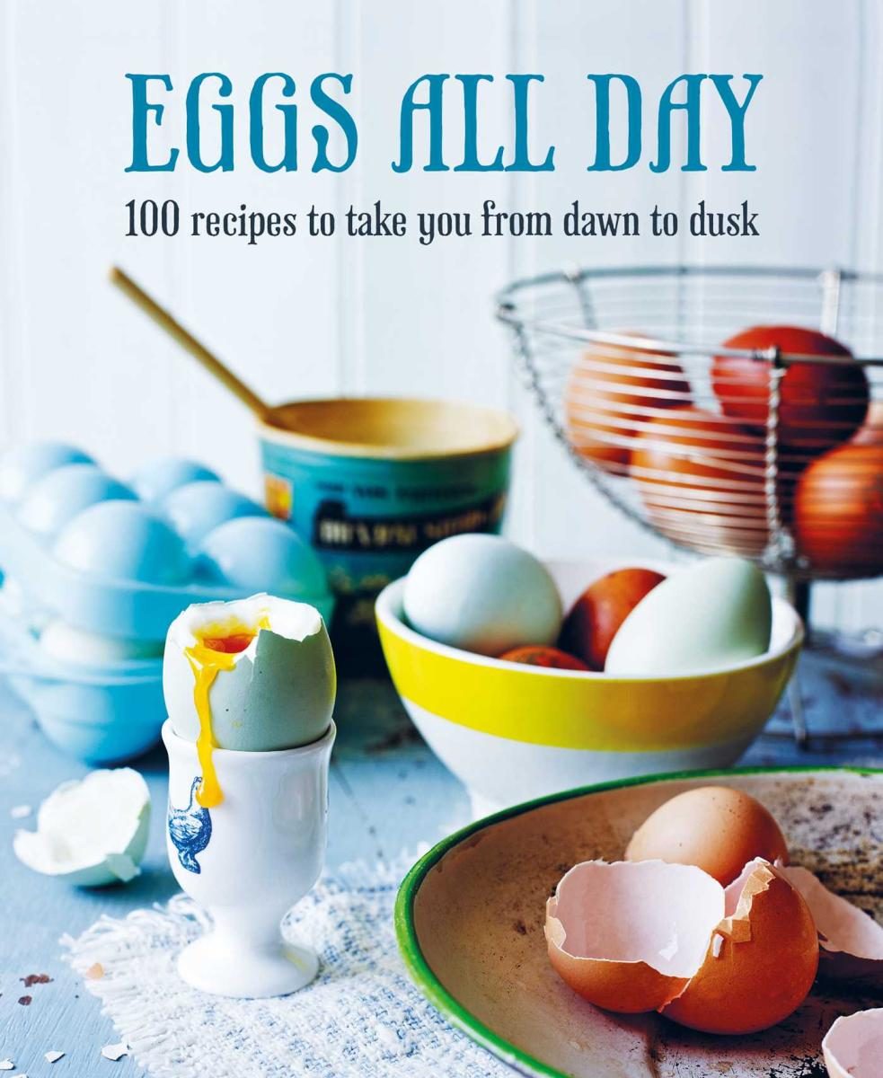 collage of various types of bird eggs inside bowls on blue cover