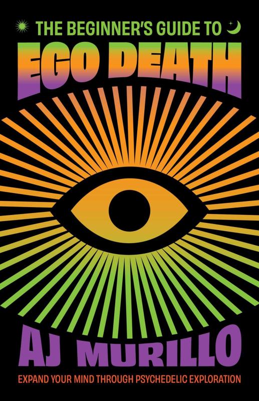black cover with orange fades to purple illustrated eye