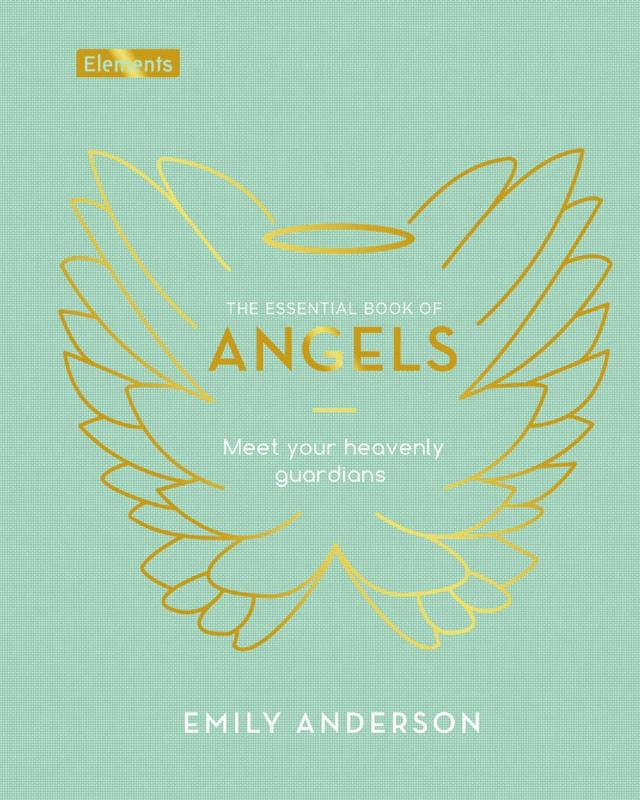 mint background with embossed shape of angel wings and title in the center