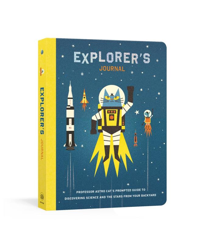 blue cover with yellow spine with illustration of a cat in an astronauts suit