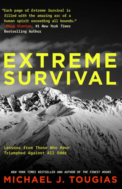 black illustration of a snowy mountain with bold yellow text
