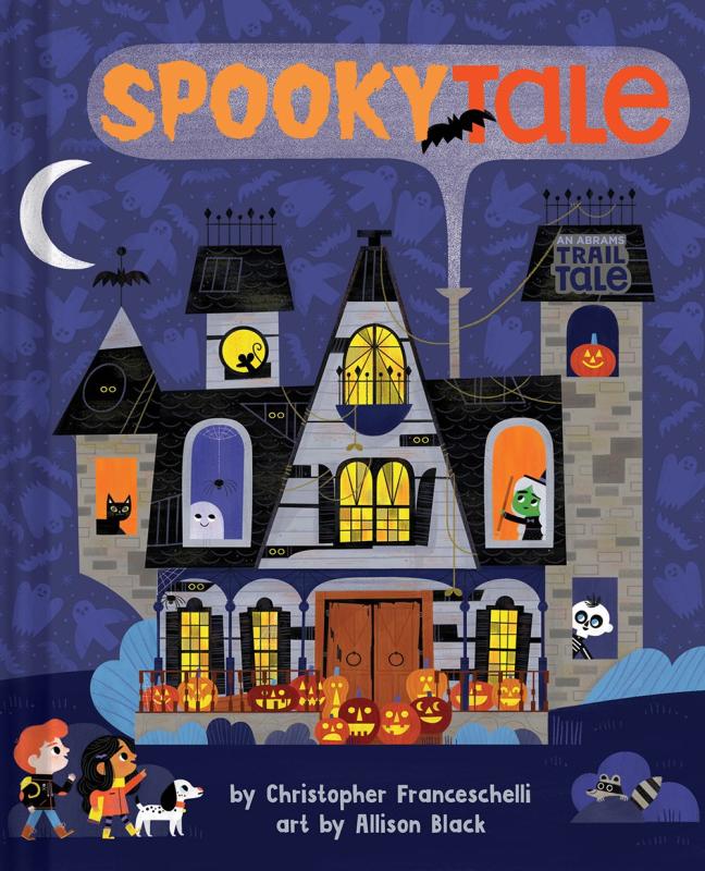 an adorably spooky house with ghosts, cats, pumpkins, and other halloweeny things in the windows