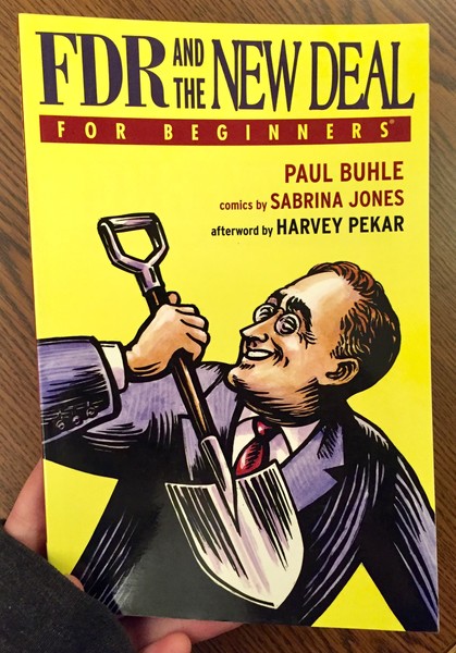Yellow book cover with FDR holding a shovel 