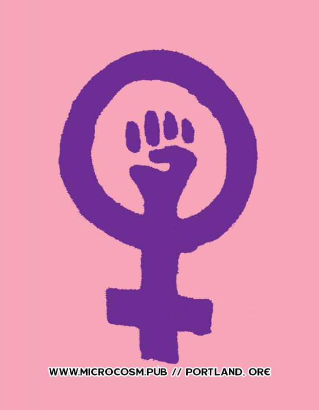 female symbol with a solidarity fist in the middle