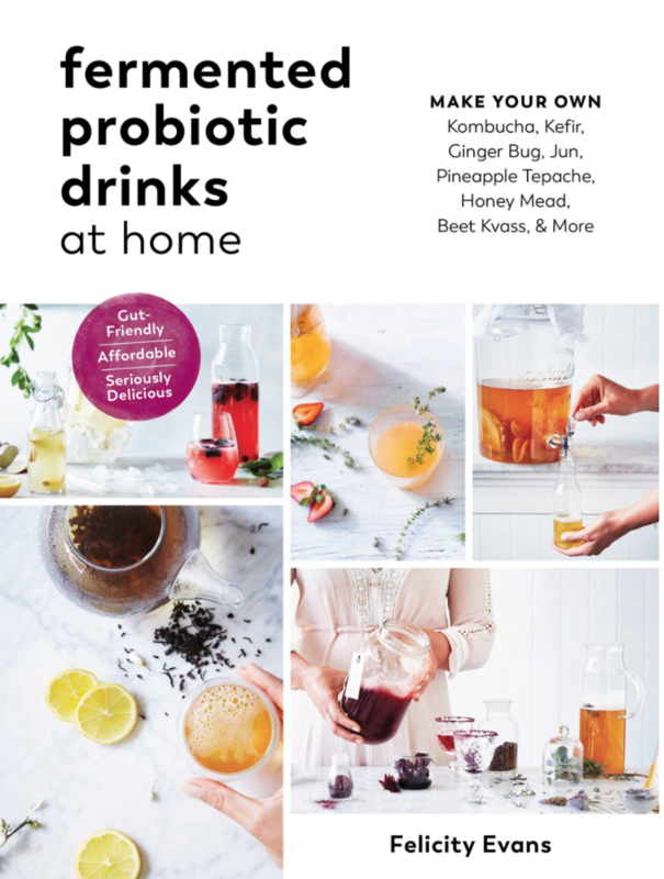 several photos of different probiotic drinks