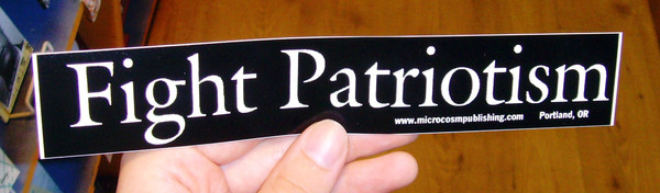 a black vinyl sticker with the words Fight Patriotism in white text