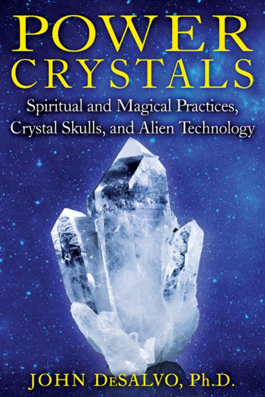 Blue book cover with yellow serif title text and large clear crystal in center.