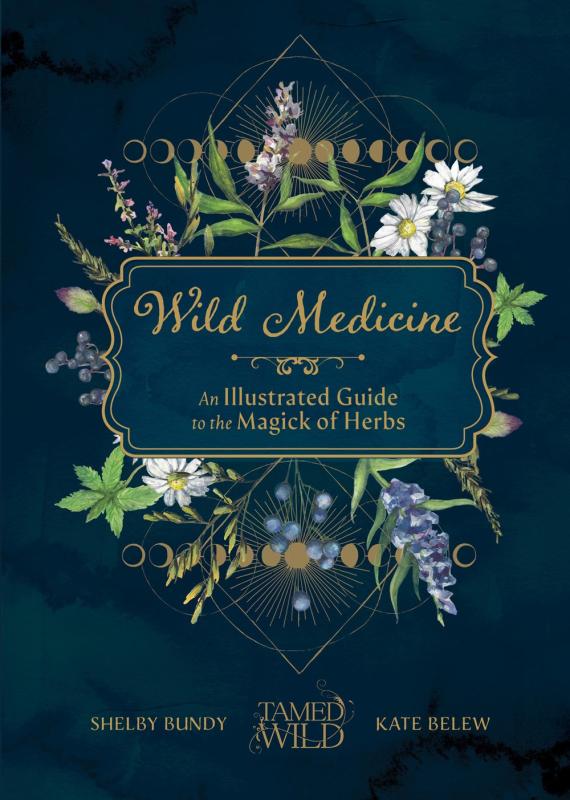 a deep blue cover with illustrations of wildflowers and lunar phases in the center