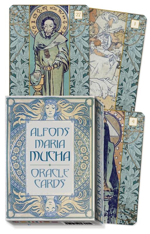 a deck of cards illustrated intricately in the ornamental style of Alfons Maria Mucha