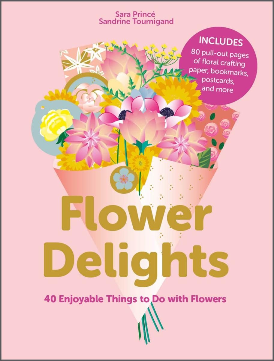 pink cover with gold text with illustrations of flowers