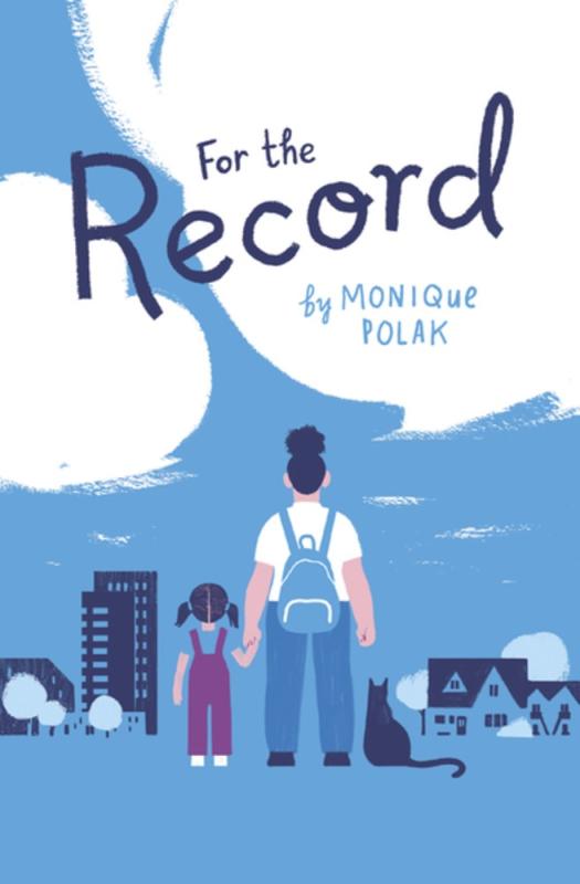 blue and white cover with illustration of adult and child with cat staring at a city
