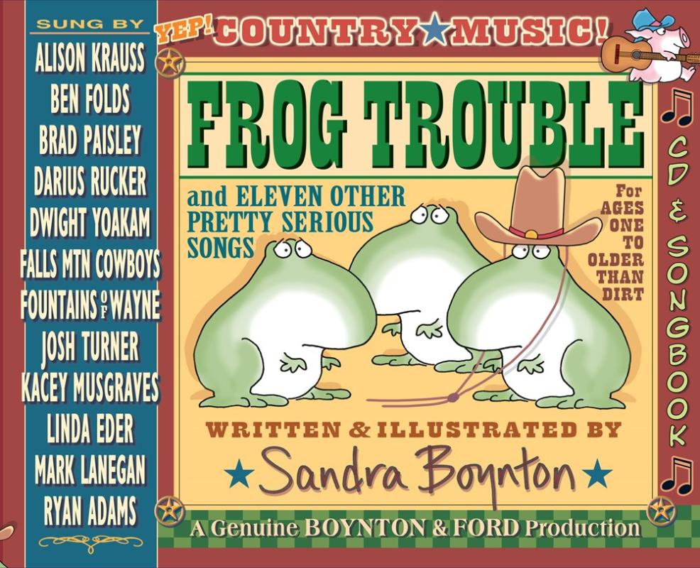 Three cartoon frogs, drawn in Sandra Boynton's classic style, one of which sports a tall Gus cowboy hat. The layout is in the skeuomorphic style of an old west poster.