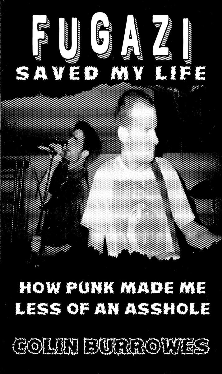 Black and white zine cover featuring jagged text and a photograph of Fugazi.