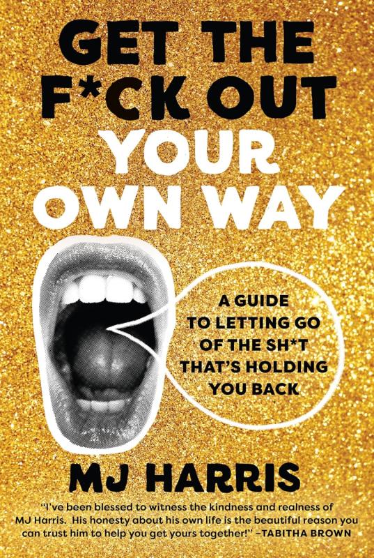 gold cover with bold black and white text with illustration of open mouth