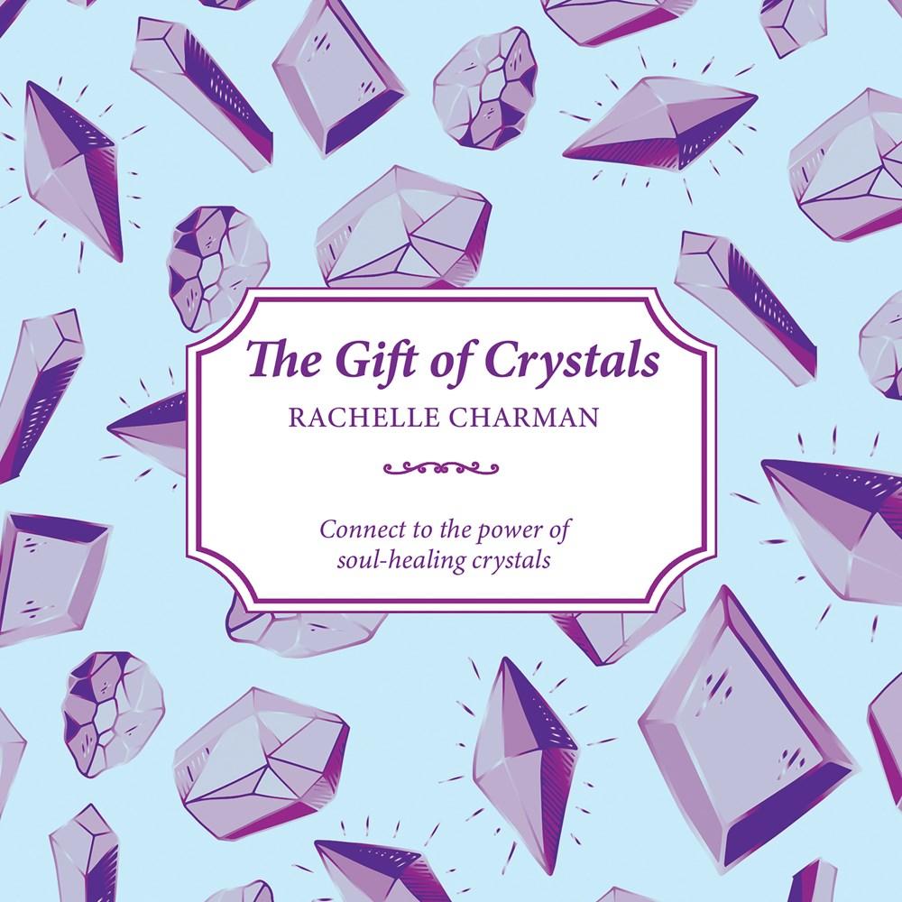 purple drawings of crystals on a light blue background