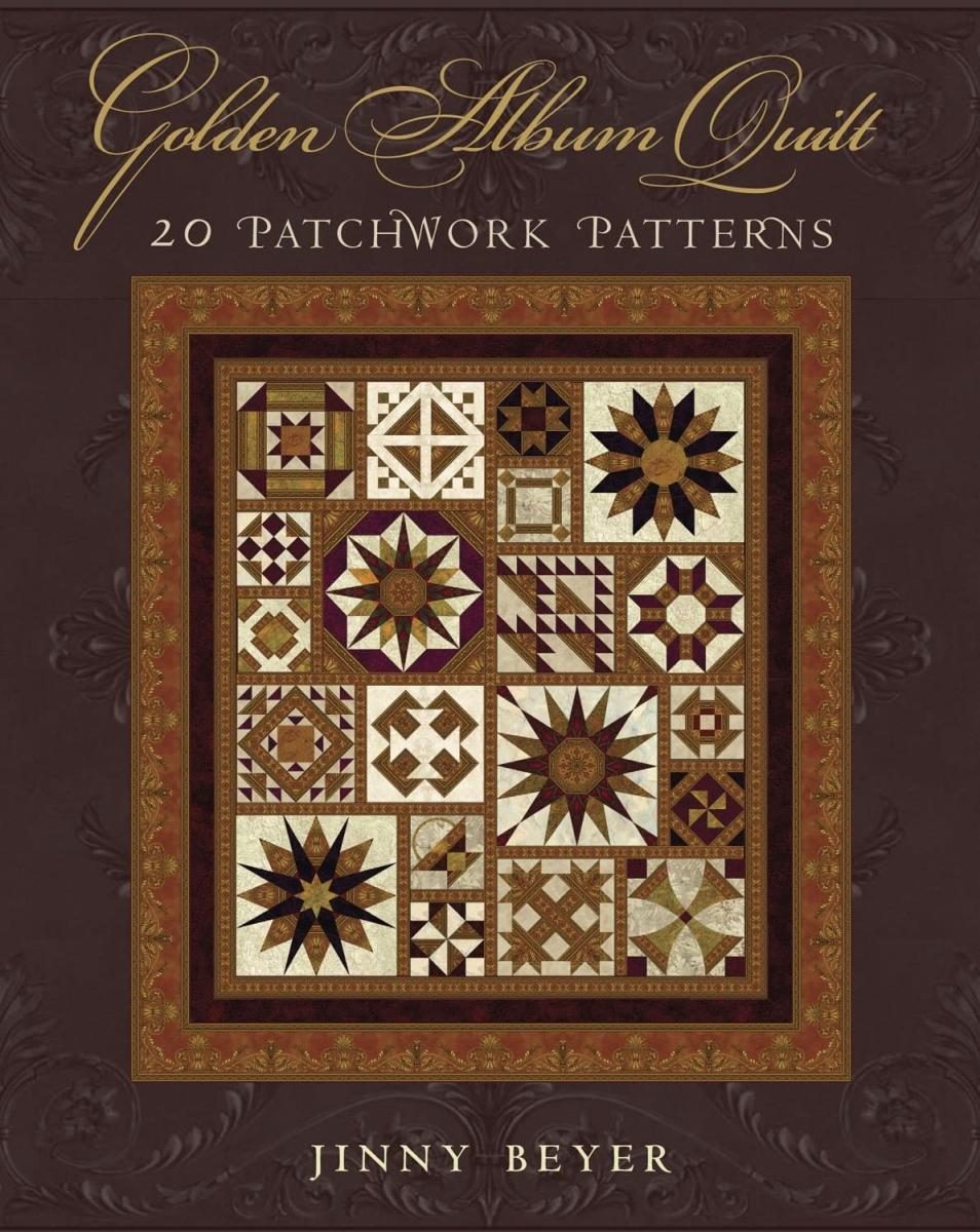brown cover with illustration of brown quilt squares and brown text