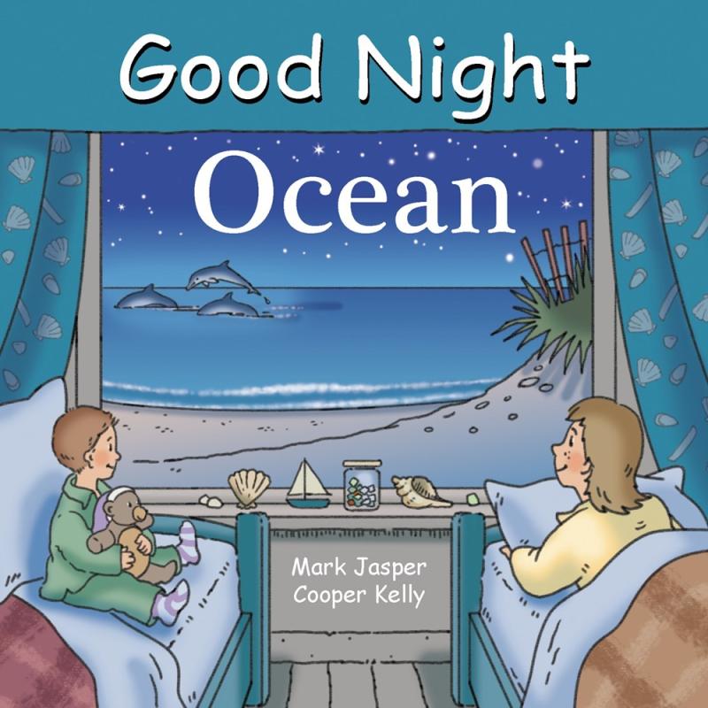 A boy and a girl look out their bedroom window to see some dolphins swimming through the sea.