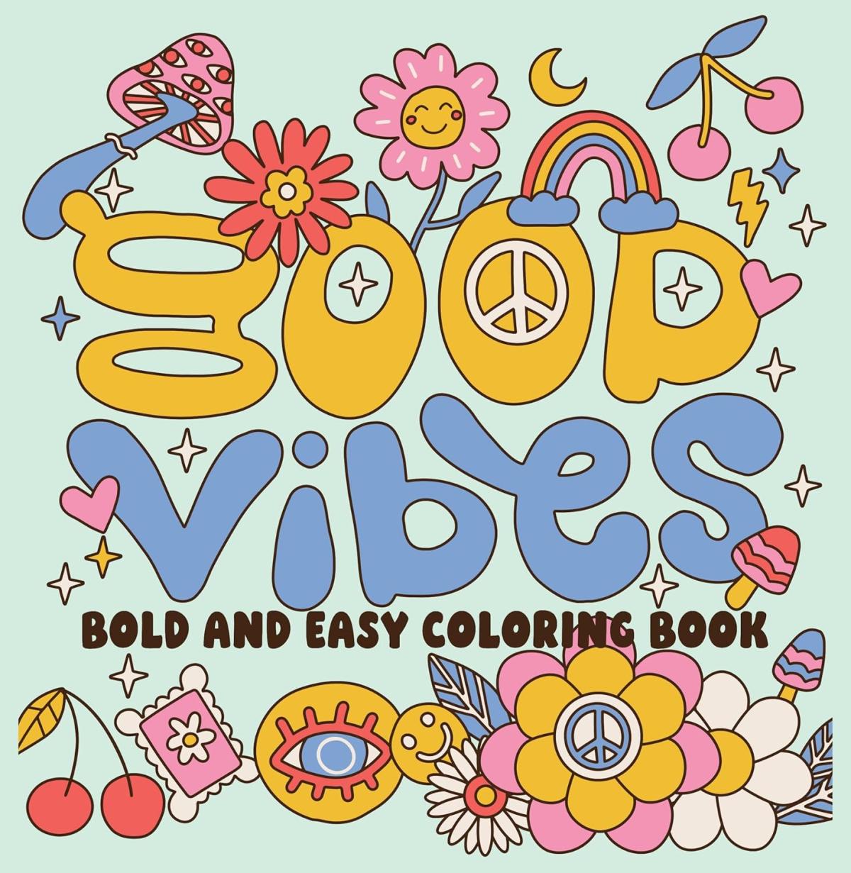 light blue cover with bold yellow and blue text and illustration of colorful flowers and things