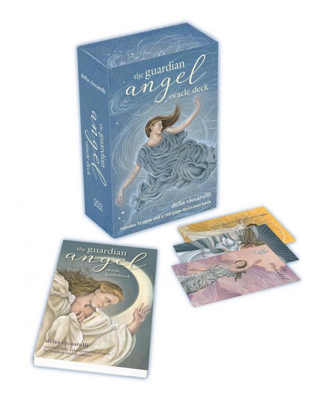 a deck of tarot cards and a guidebook with angels on the cover of each