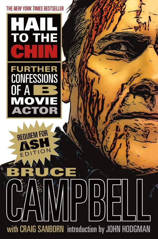 Close up of bloody Bruce Campbell's face, including the titular chin.