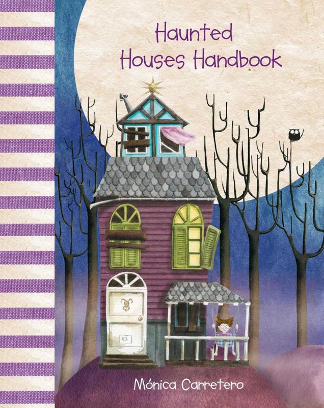 Picture of a victorian house around leafless trees over a big full moon with a pinstripe spine