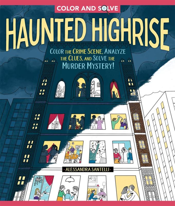half colored in cover with high rise building with people in the windows with yellow text