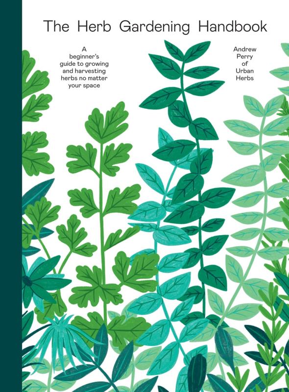 white cover with green spine and illustration of herbs
