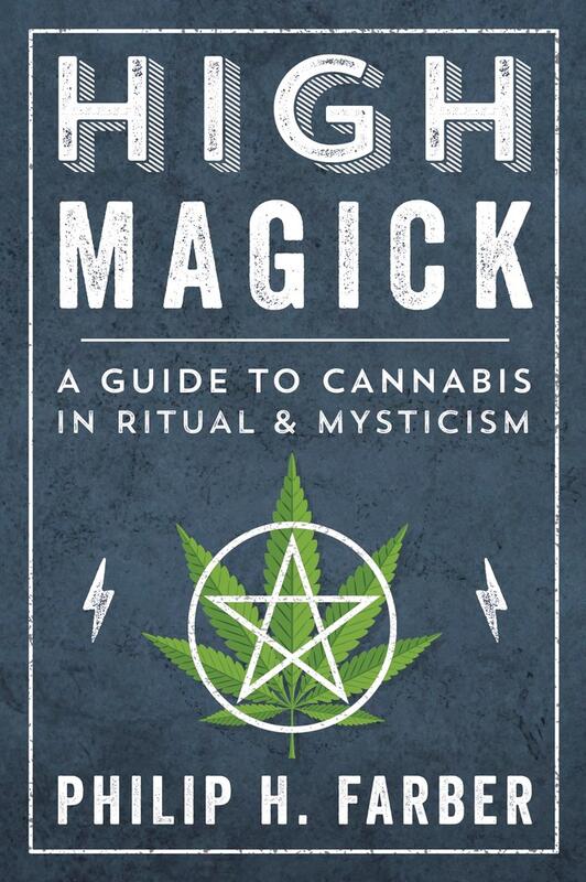 a pentagram superimposed over a marijuana leaf.