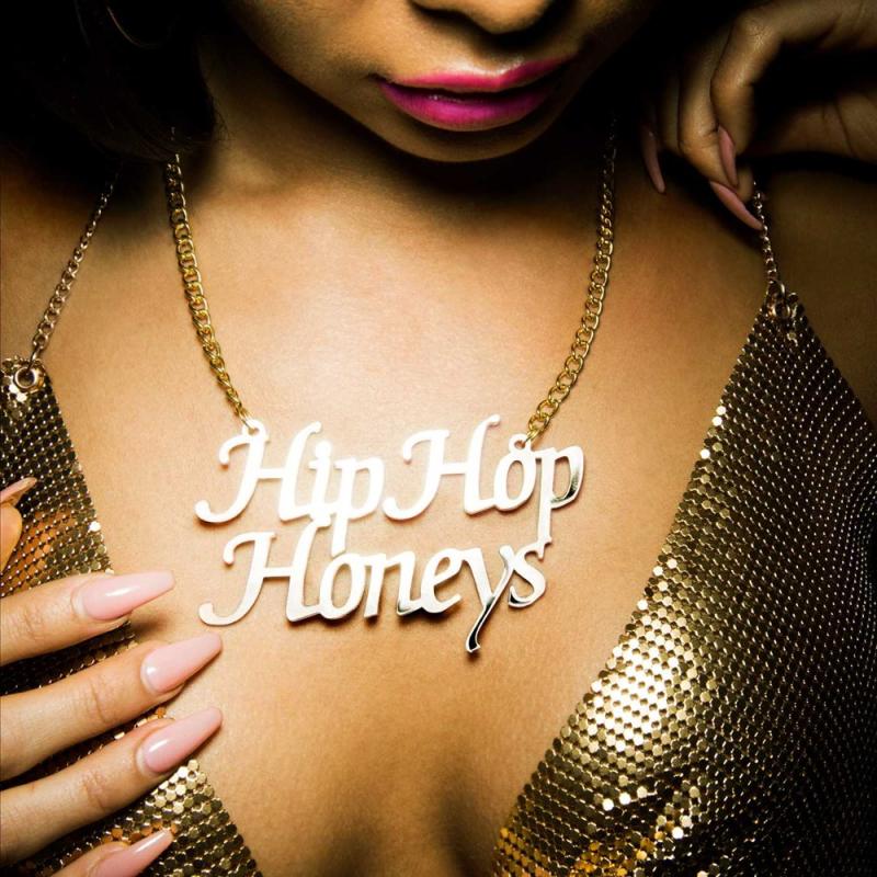 A photo of a woman in a low cut top wearing a necklace that says "Hip Hop Honeys."