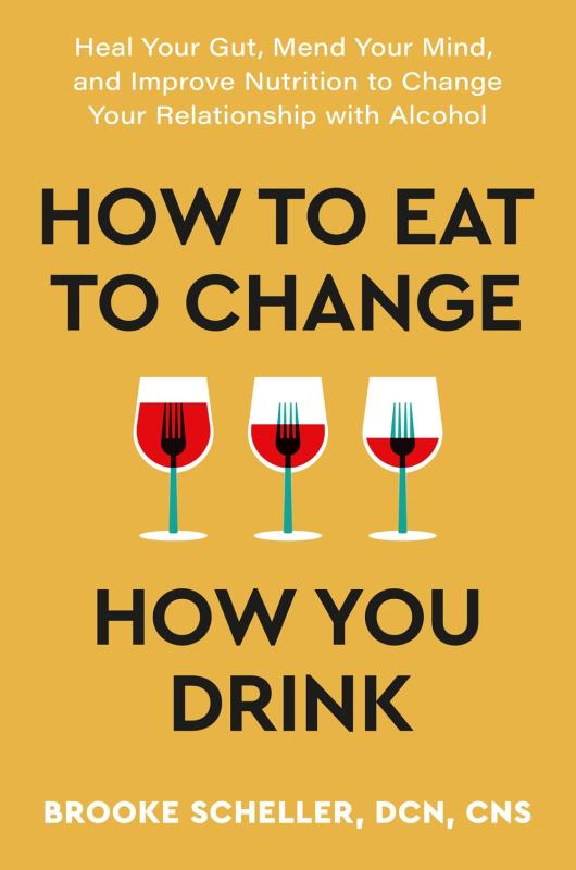yellow cover with bold black text with 3 glasses of wine with forks in them