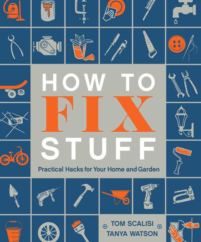blue cover with collage of various illustrations of tools with white and orange text