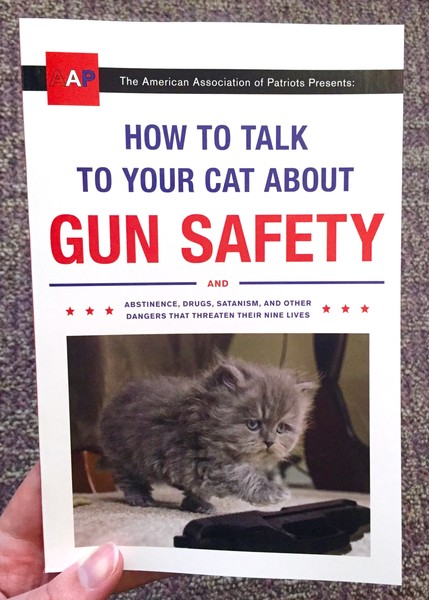 How to Talk to Your Cat About Gun Safety: And Abstinence, Drugs, Satanism, and Other Dangers That Threaten Their Nine Lives by Zachary Auburn [Her mind made up at last, an improbably fluffy kitten reaches for the gun in front of her]