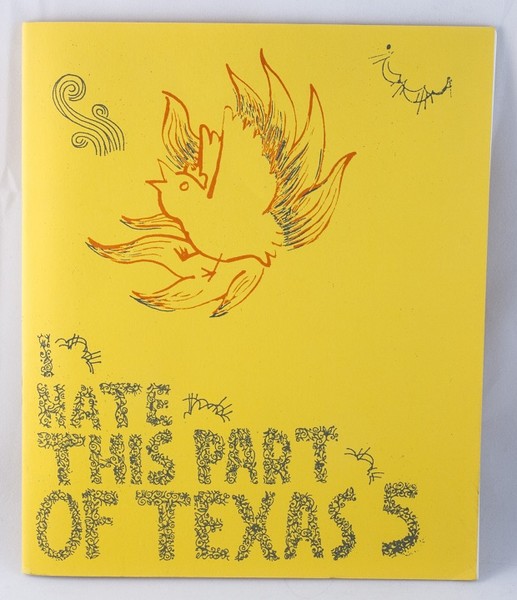 A yellow zine with a drawing of a bird flying through the air on fire