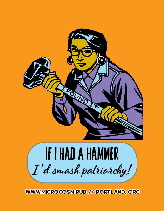 a woman in hoop earrings (possibly RBG) holds a hammer that says 'i found it' on it