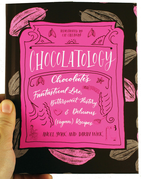 Chocolatology by Angel York and Darin Wick [Black background with cocoa beans] (brown and pink)