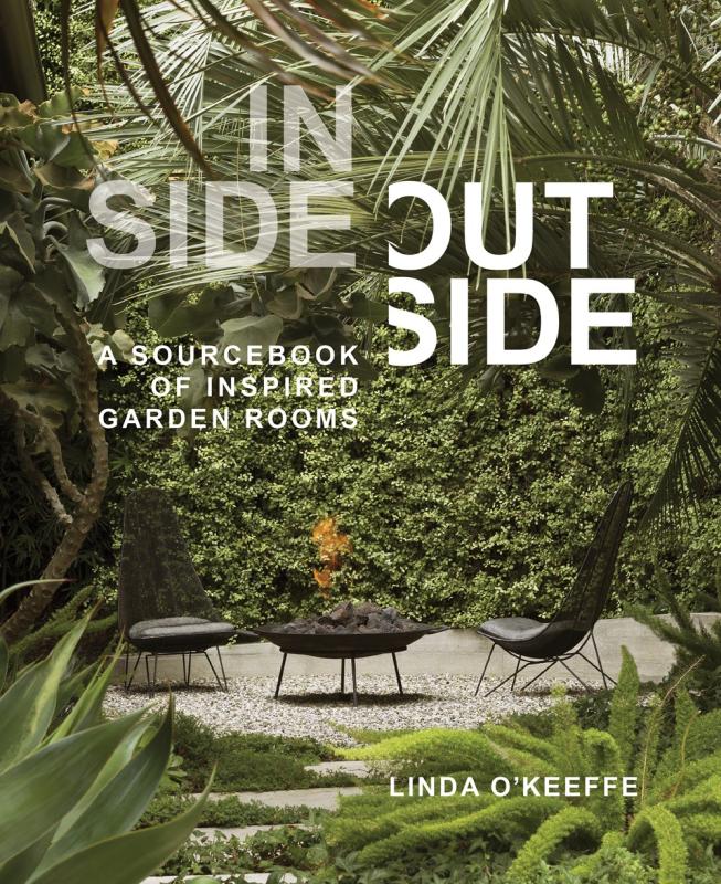 Book cover featuring photograph of modern chairs and a fire pit in a lush outdoor setting.