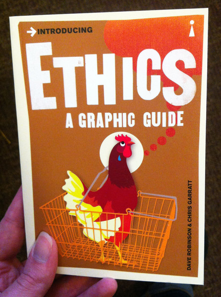book cover depicting a chicken in a grocery basket with thinking bubbles