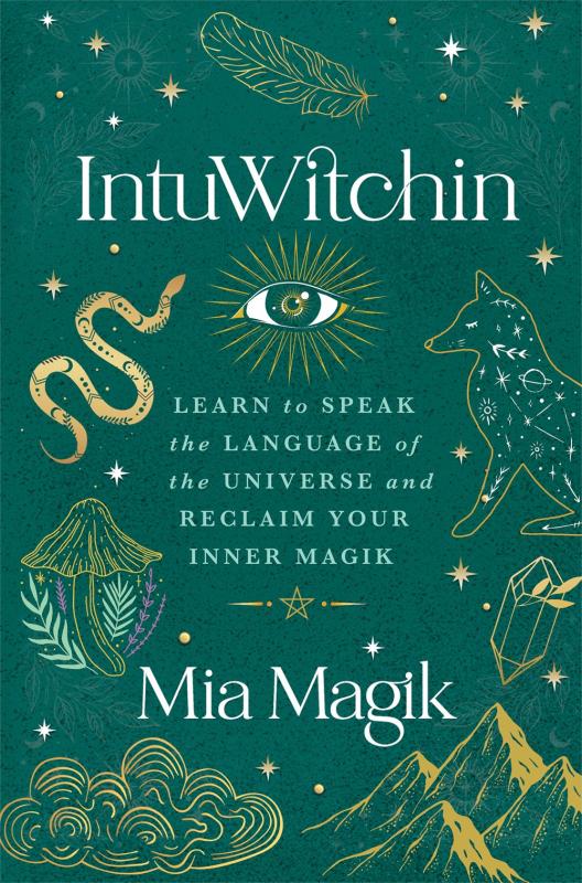 Green book cover with white text and mystical line illustrations.