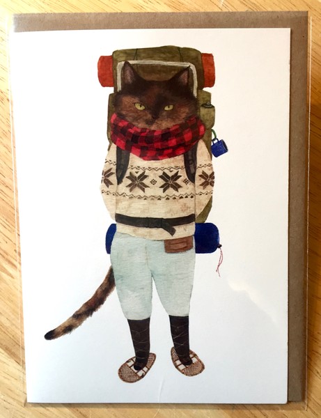 Furcoats and Backpacks greeting card (Jake—snowshoes)