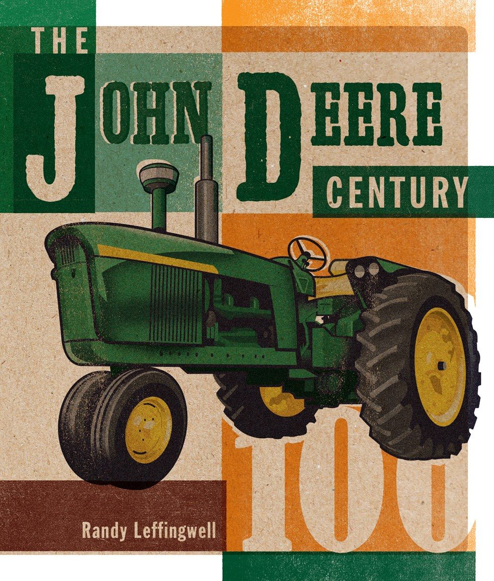 close up of an illustrated tractor with green text