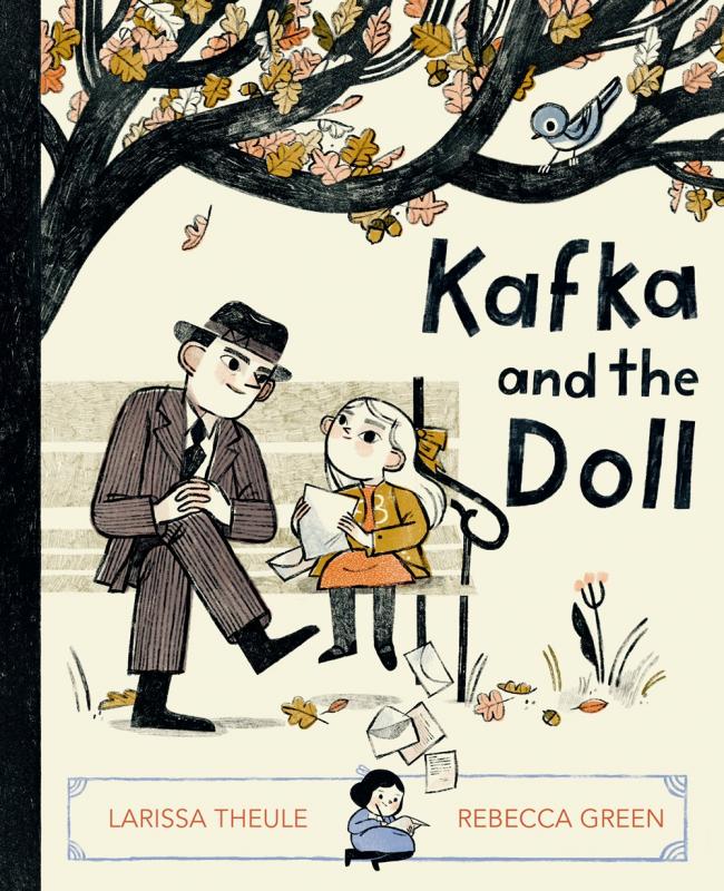 an illustration of Kafka and a girl sitting on a bench.