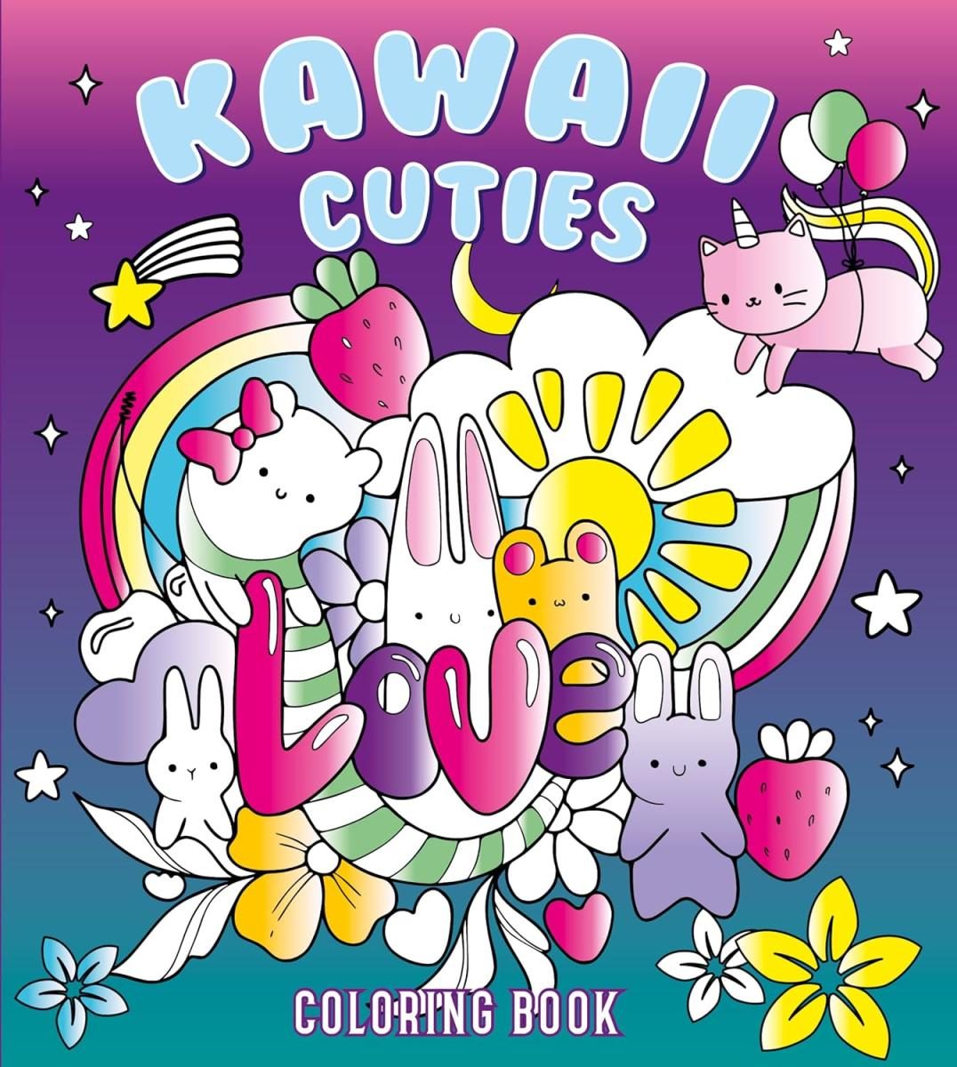colorful cover with bold blue text with illustration of flowers and flying cats