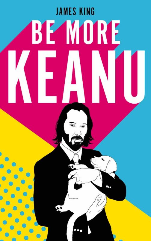an illustrated keanu reeves holding a puppy