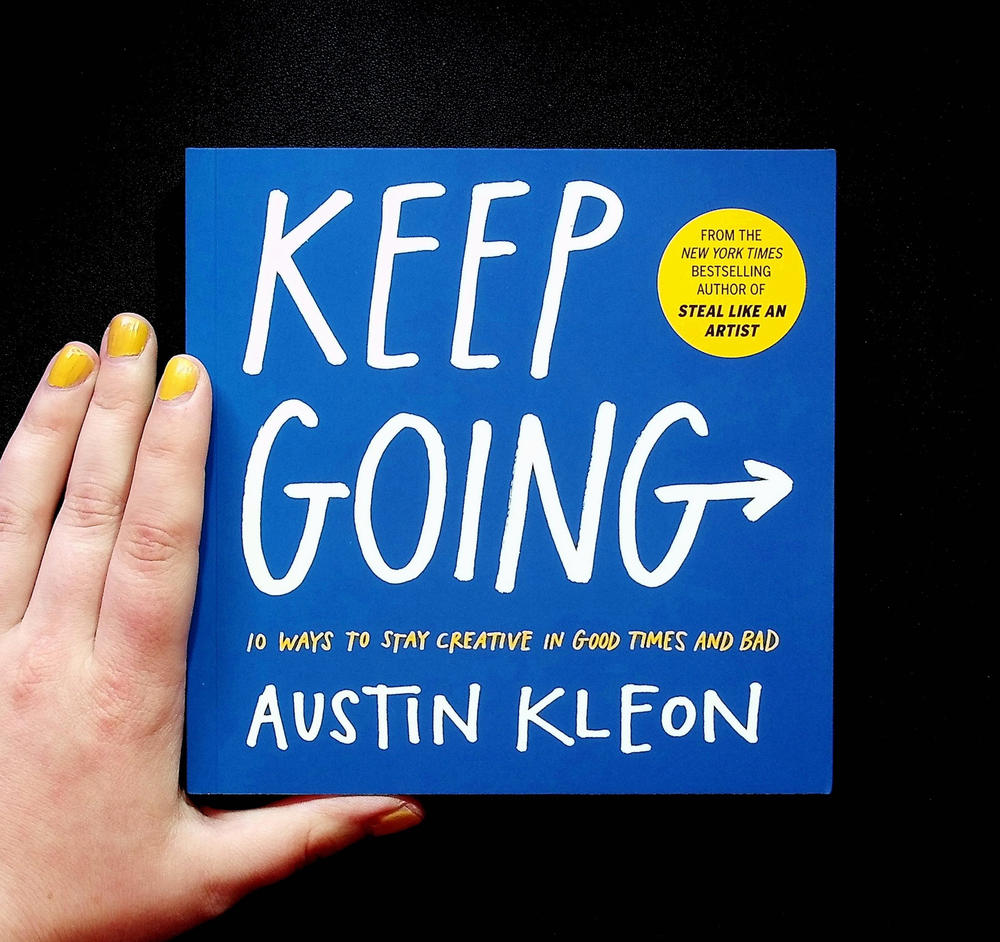 Blue cover, featuring a sticker that reads "from the new york times bestselling author of steal like an artist. An arrow extends from the last g in going.