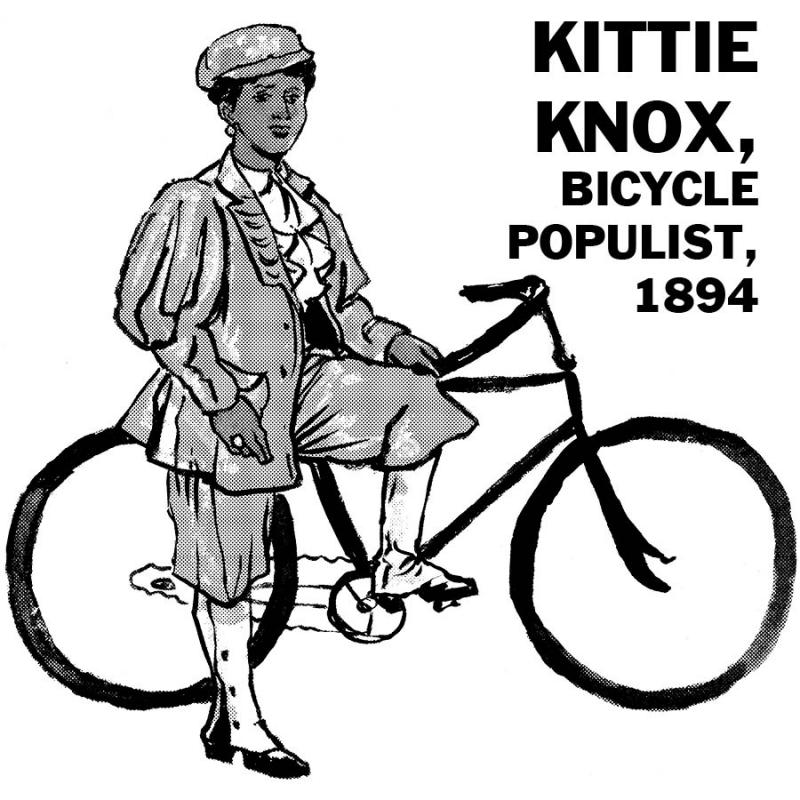 an illustration of Kittie Knox on a bike 