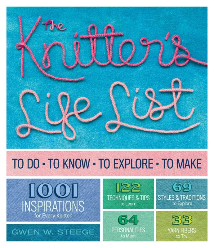 blue cover with pink yarn in the shape of letters with boxes of text in various colors