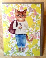 Furcoats and Backpacks greeting card (Lucy—flowers and blue jeans)