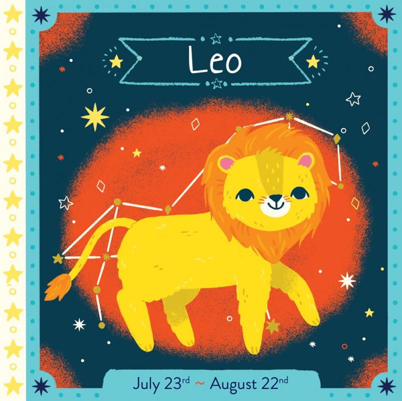 a smiling lion against a constellation
