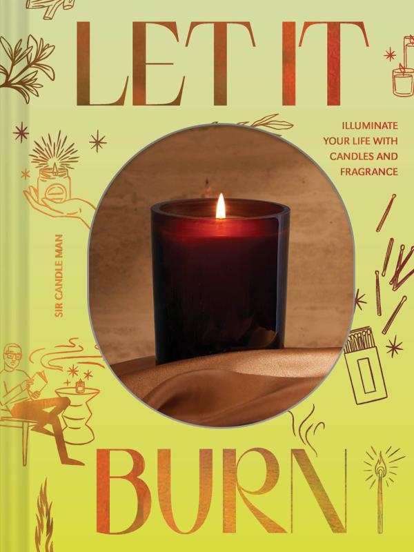 yellow cover with gold text and illustrations with center having red candle that is lit