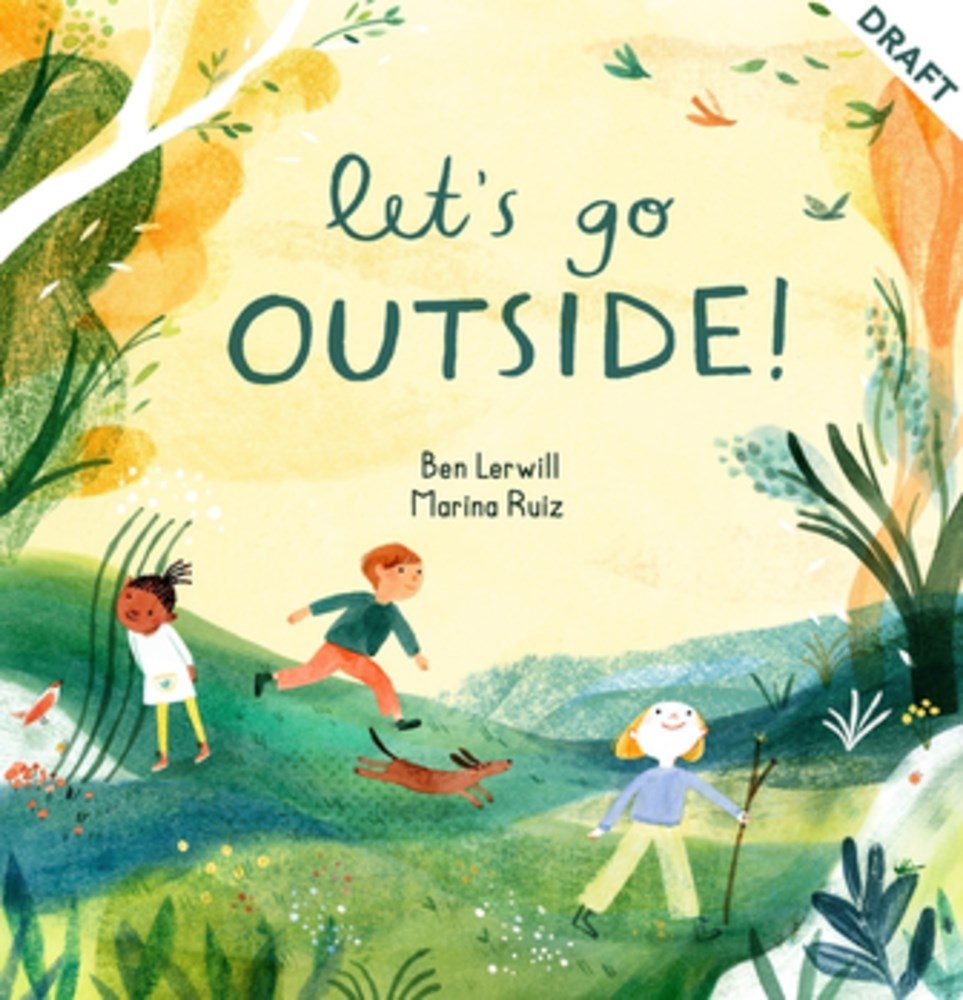 illustration of kids playing outside in nature with green text